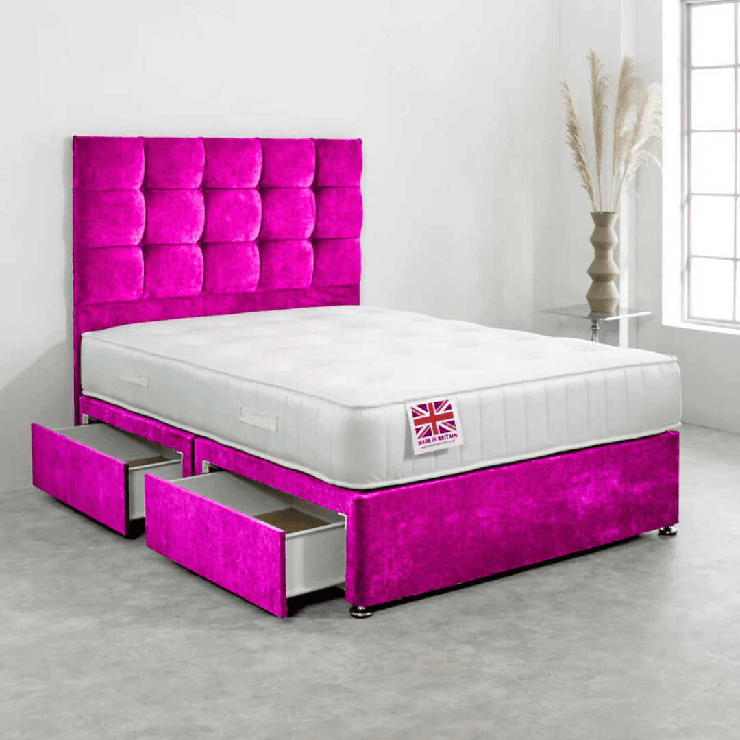 Double Divan Bed Set with Diamond Studded Cube Headboard UK - Detail view of premium divan from CESS Furniture UK